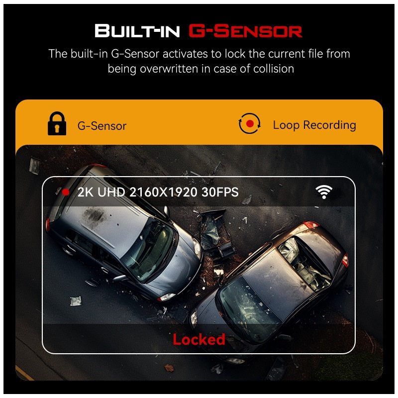 Cámara para Coche HD 1080P con Triple Grabación, WiFi, Sensor G