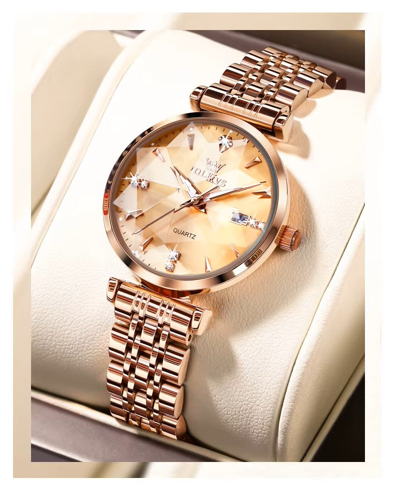 Reloj Cuarzo Mujer Esfera Esmeralda, Cristales y Correa de Acero