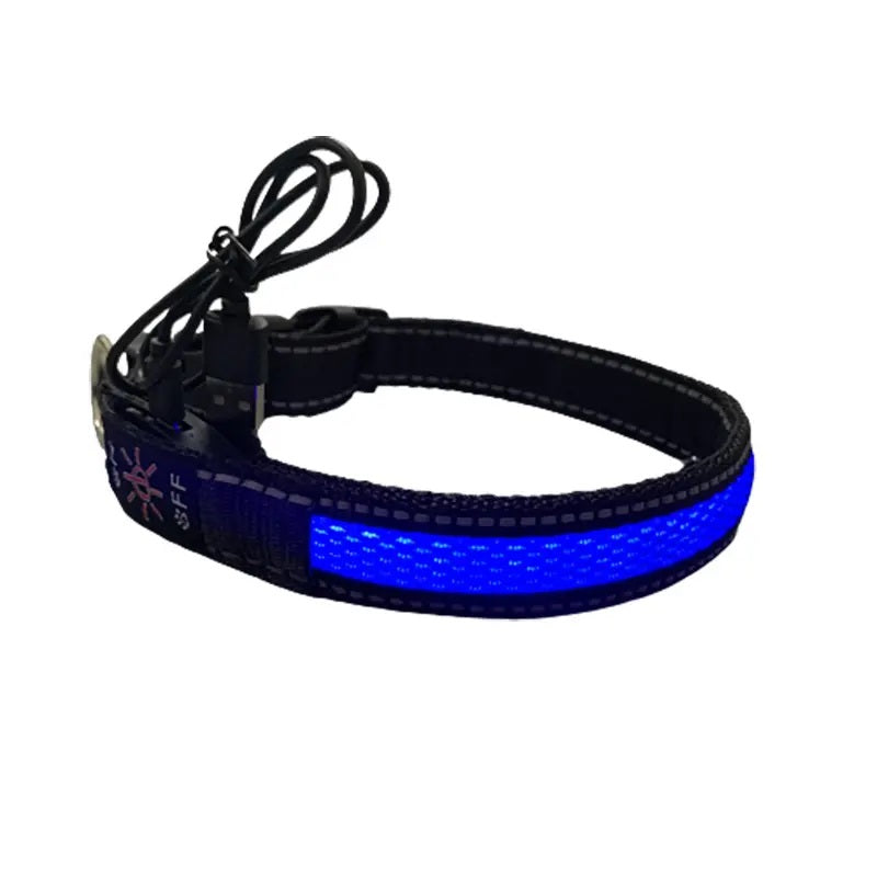 Collar Luz LED 3 modos Luz carga USB Perros Gatos Talla M Azul