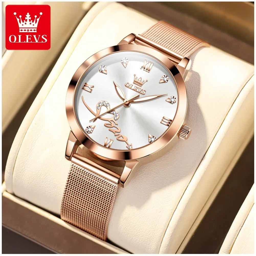Reloj de Mujer Diseño Elegante Pulsera Metálica de Malla Rosa Dorado