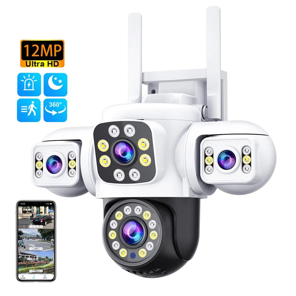 Cámara WiFi Exterior 12MP Triple Lente y Visión Nocturna