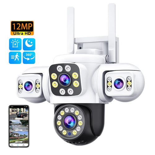 Cámara WiFi Exterior 12MP Triple Lente y Visión Nocturna