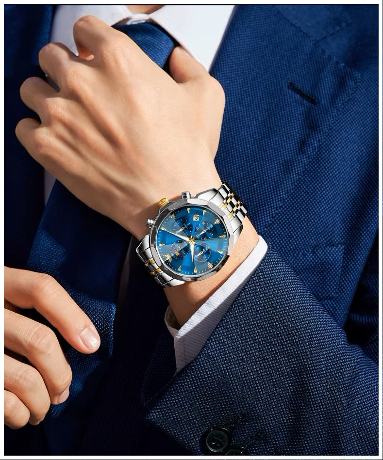 Reloj Hombre Acero Inoxidable Azul con Cronógrafo