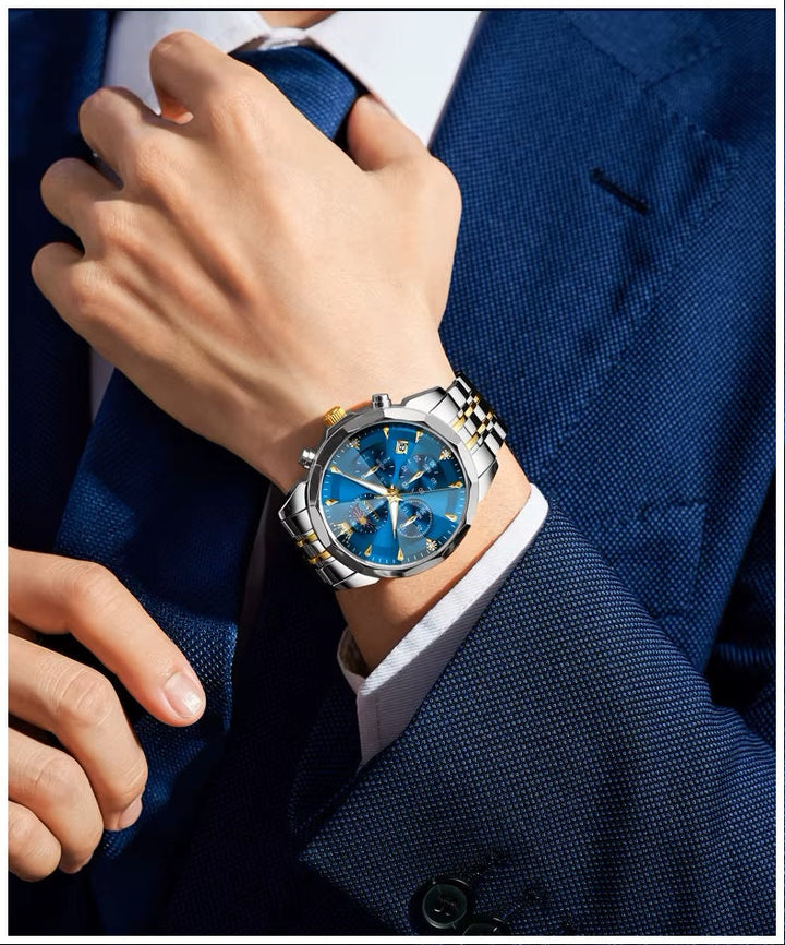 Reloj Hombre Acero Inoxidable Azul con Cronógrafo