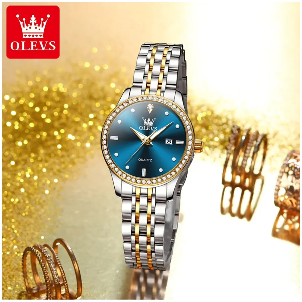 Reloj Lujo Mujer Cuarzo, Esfera Azul, Circonias Brillantes