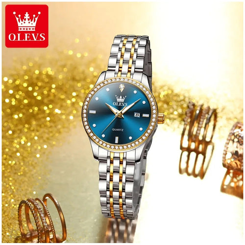 Reloj Lujo Mujer Cuarzo, Esfera Azul, Circonias Brillantes