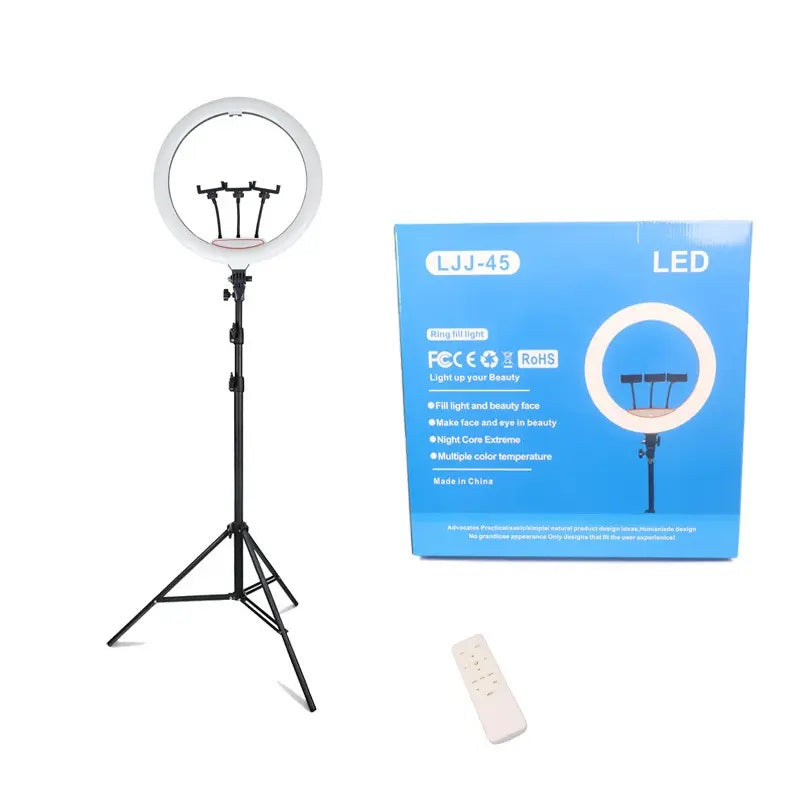 Aro LED 18" con 3 Soportes, Control Remoto y Atril de 2,10 m