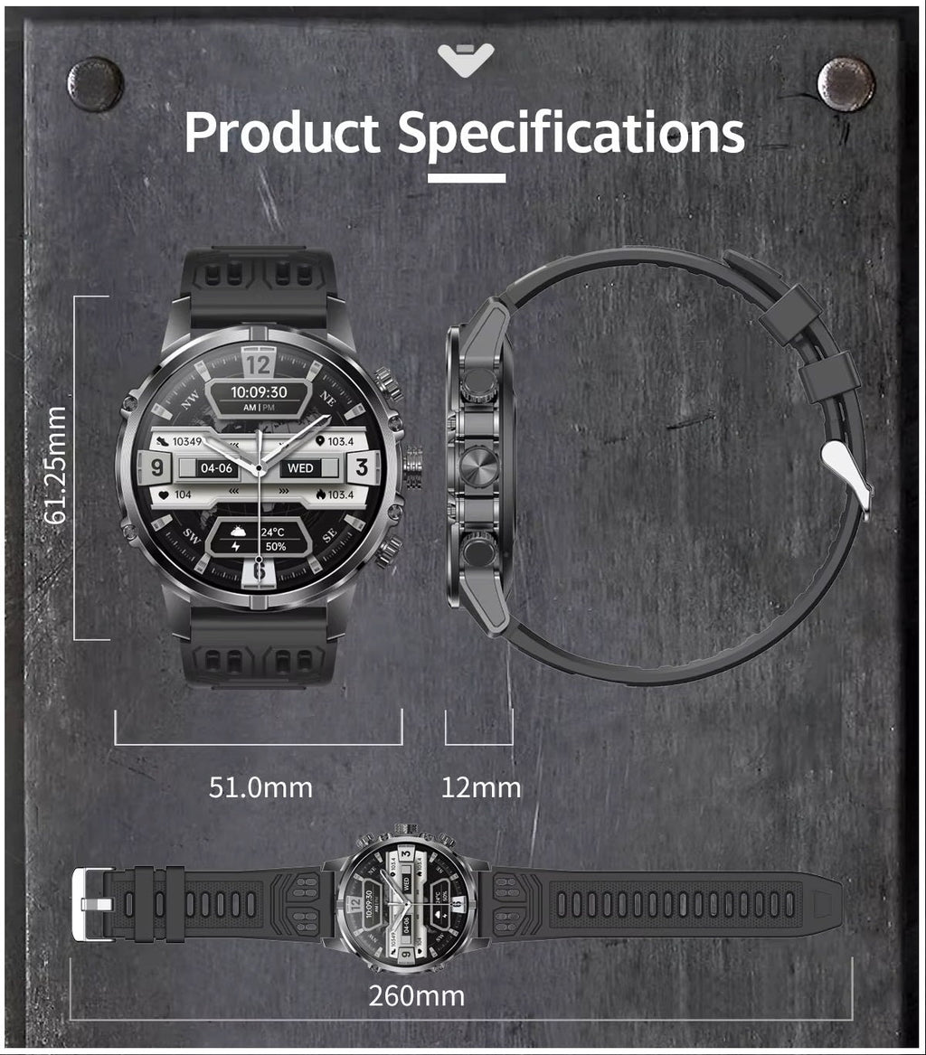 Smartwatch Deportivo Táctico AMOLED 1.75” IP67, 600mAh, Bluetooth HD