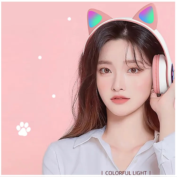 Audífonos RGB Orejas de Gato Bluetooth 5.0 – Rosado