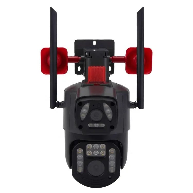 Cámara Seguridad WiFi Doble Lente Sirena Baliza LED HD Cobertura