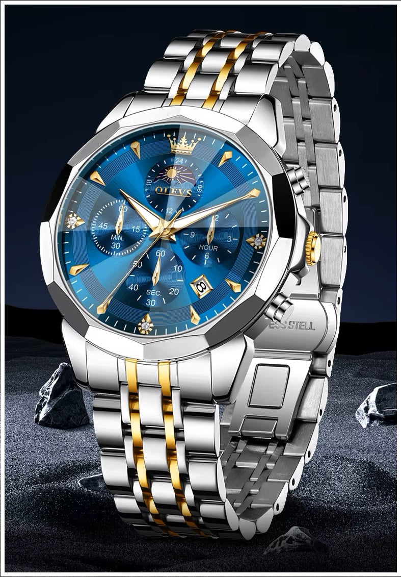 Reloj Hombre Acero Inoxidable Azul con Cronógrafo