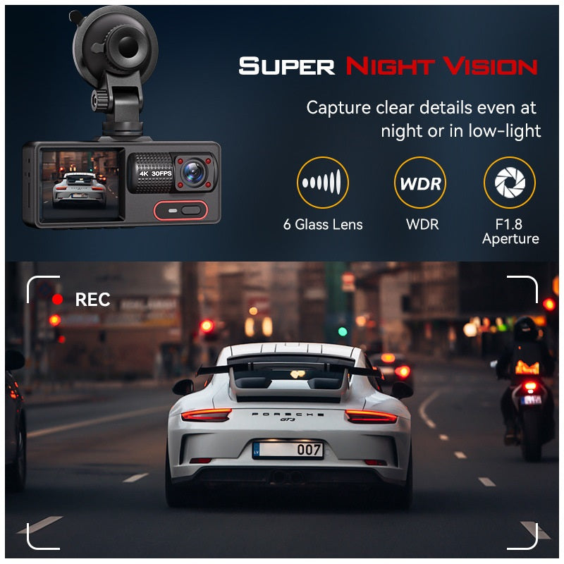 Cámara para Coche HD 1080P con Triple Grabación, WiFi, Sensor G