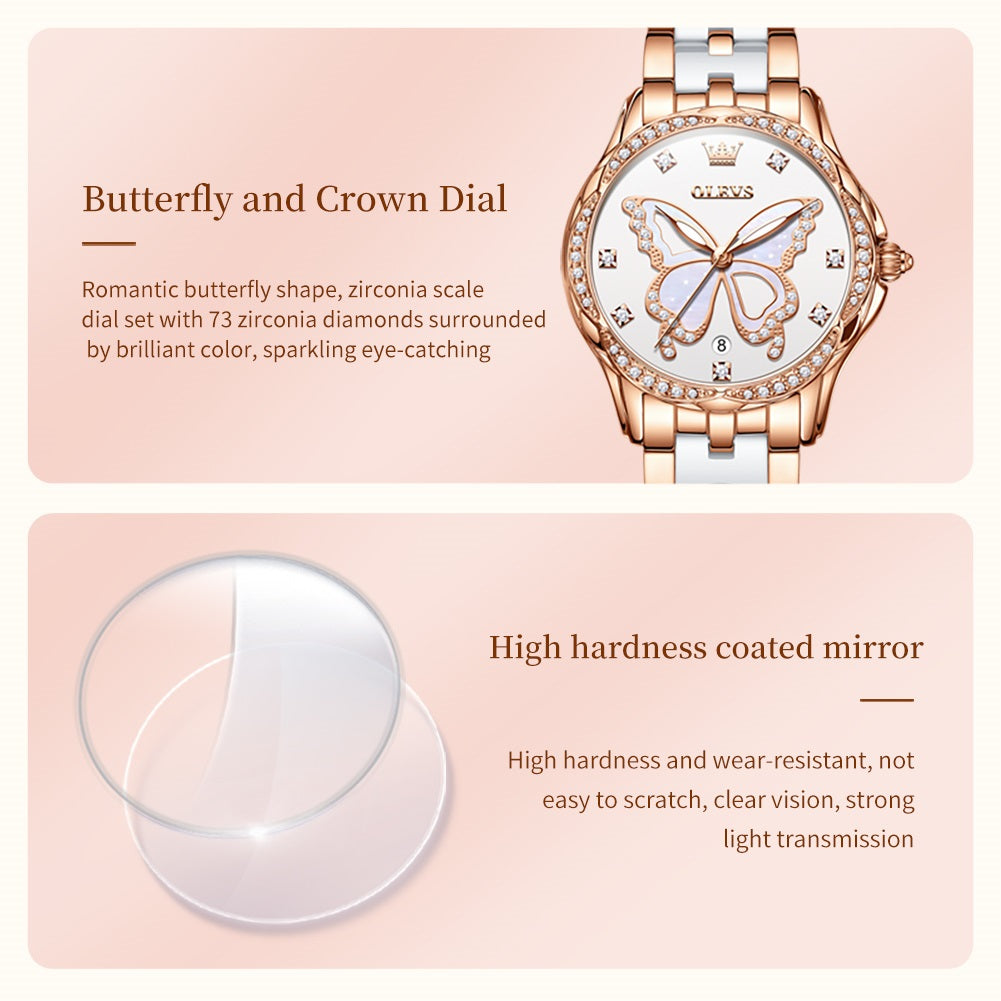 Reloj Elegante Mujer Esfera Mariposa y Detalles de Zirconia