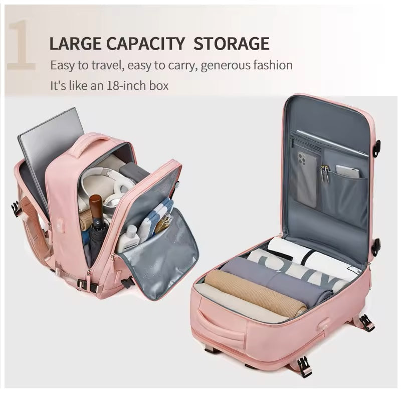 Mochila Femenina Resistente al Agua de Gran Capacidad con Puerto USB