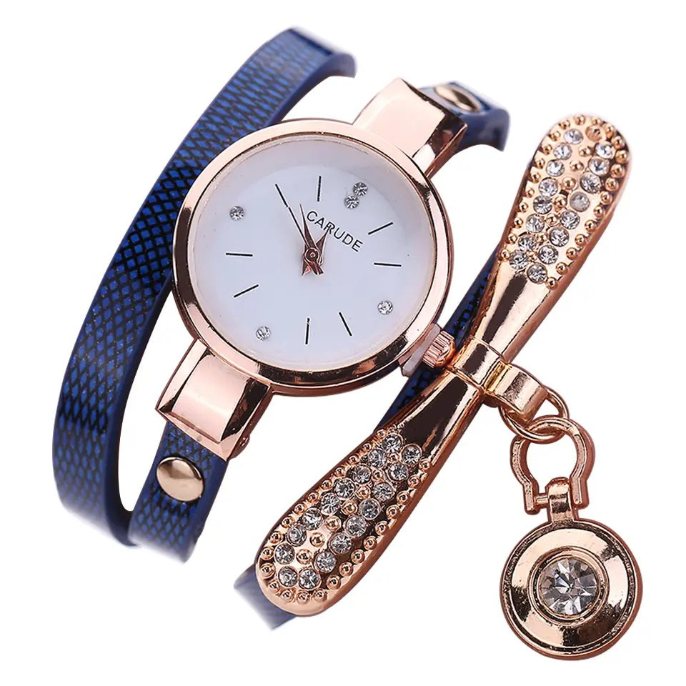 Reloj Personalizado para Mujeres con Incrustaciones y Pulsera Azul