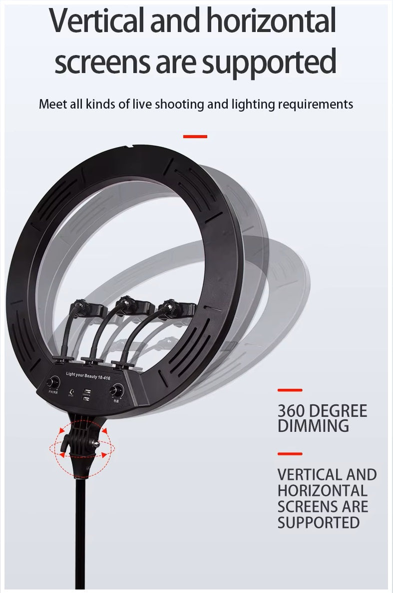Aro LED 18" con 3 Soportes, Control Remoto y Atril de 2,10 m