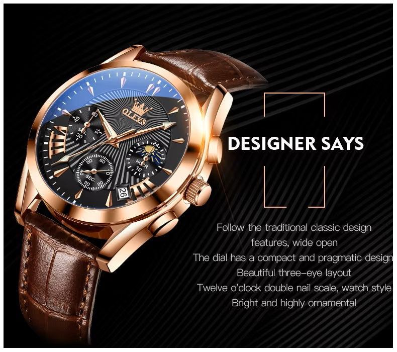Reloj Cronógrafo para Hombre con Correa de Cuero Clásico