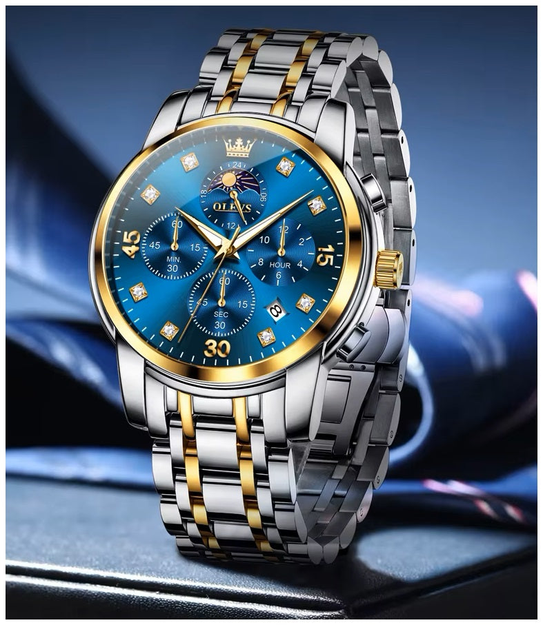 Reloj Hombre Lujo Deportivo y Elegante con Cronógrafo Fase Lunar