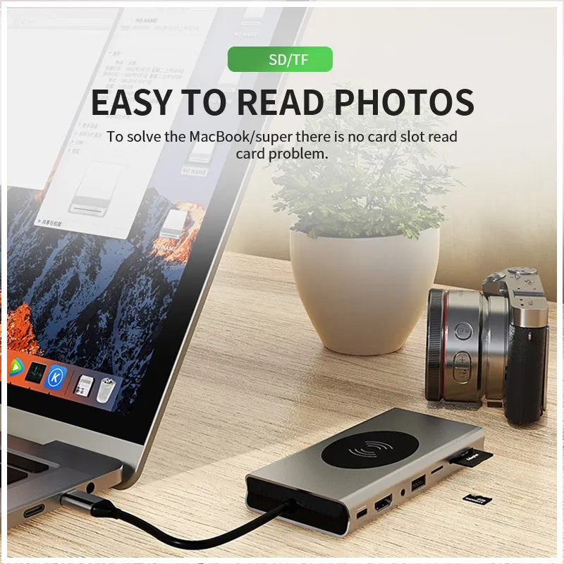 Hub Adaptador USB Tipo-C 15 en 1 con HDMI 4K, Ethernet Gigabit, PD 87W
