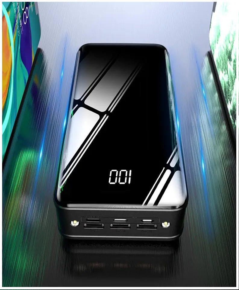 Power Bank 50000mAh 3 USB Tipo C Lightning linterna Negro