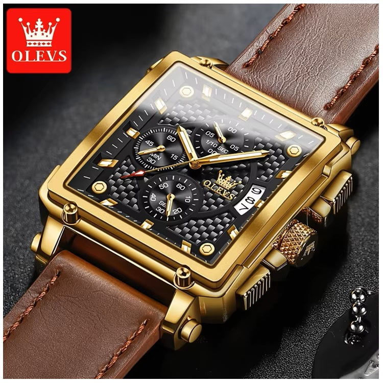 Reloj Cronógrafo Cuadrado de Lujo Hombre Diseño Deportivo y Elegante