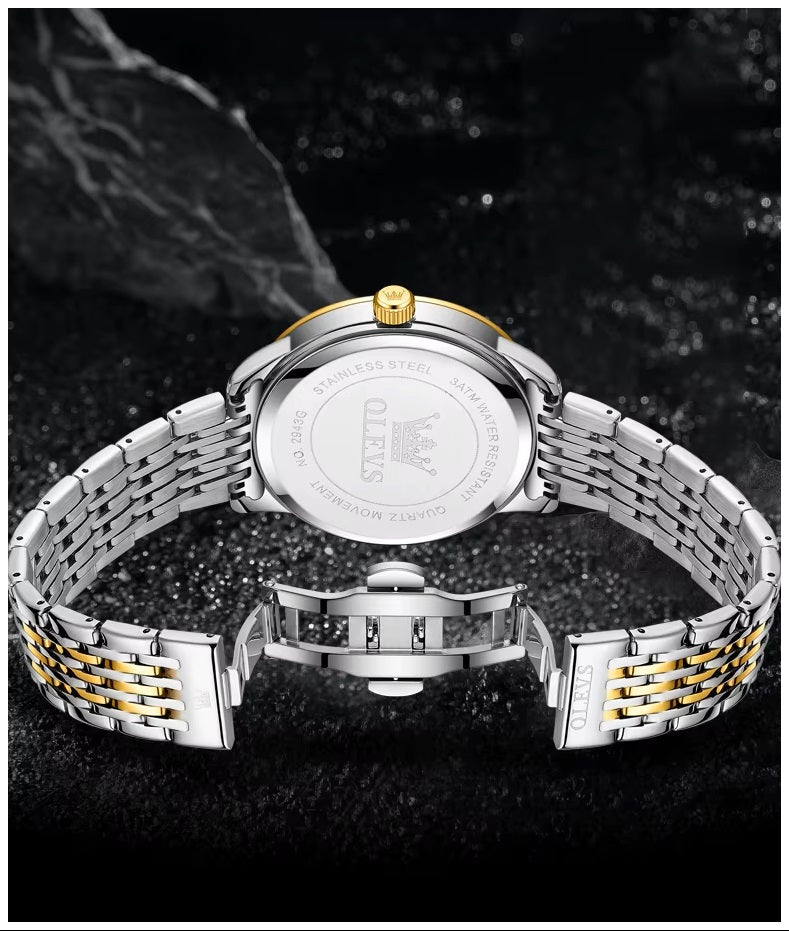 Reloj de Hombre Elegante Movimiento Cuarzo Bicolor Acero Inoxidable
