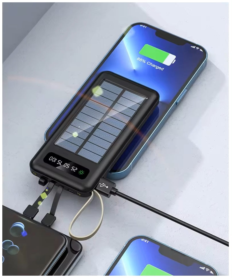 Power Bank Solar 20000mAh Cables Integrados Luz LED