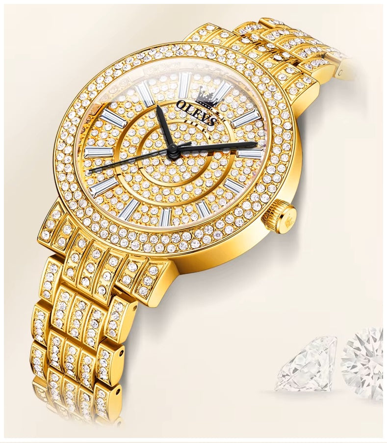 Reloj Dorado para Mujer Cuarzo, Cristales y Acabado Metálico