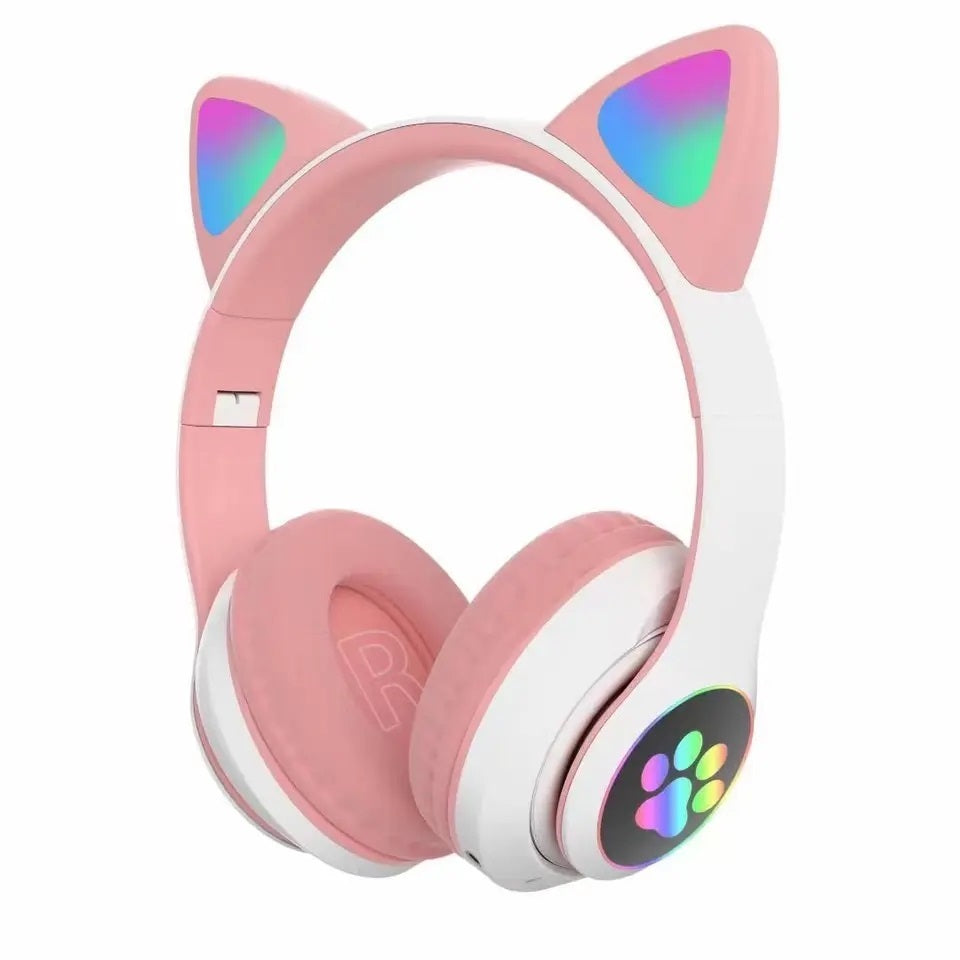 Audífonos RGB Orejas de Gato Bluetooth 5.0 – Rosado