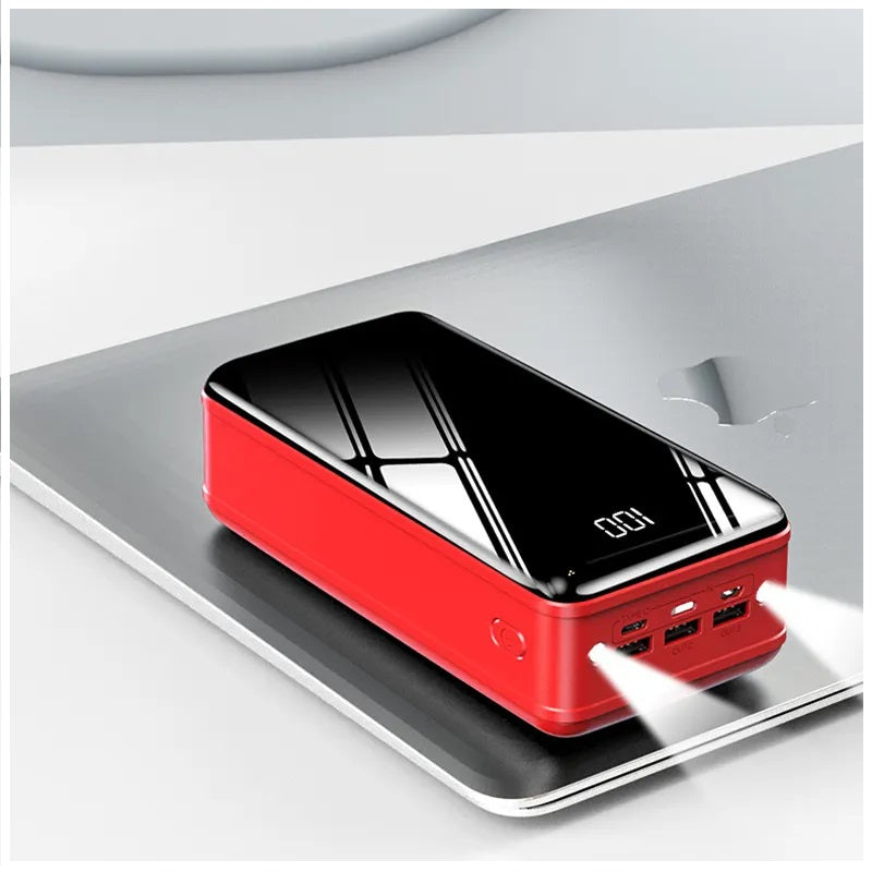 Power Bank 50000mAh 3 USB Tipo C Lightning linterna Rojo