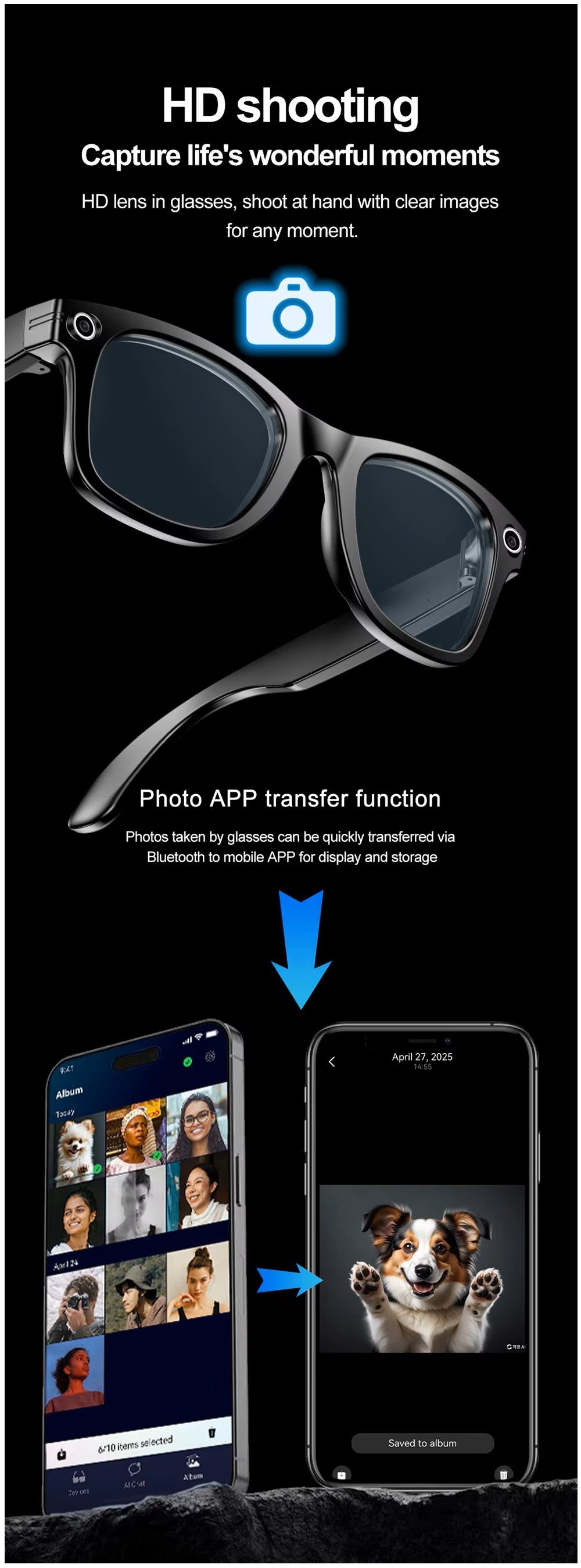 Gafas M01 Cámara HD, ChatGPT, Traducción y Reducción de Ruido