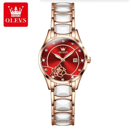 Reloj Elegante para Mujer con Esfera Roja Pulsera de Acero Inoxidable