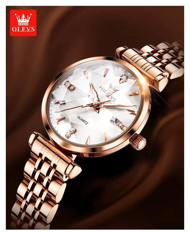 Reloj Cuarzo Mujer Esfera Esmeralda, Cristales y Correa de Acero