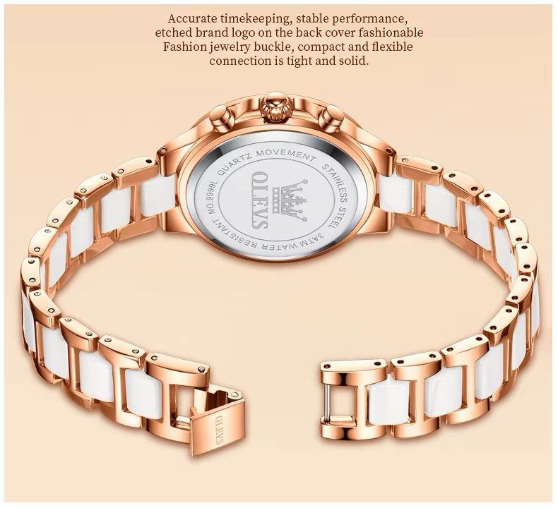 Reloj Femenino de Acero Inoxidable Cristal de Corte Diamante