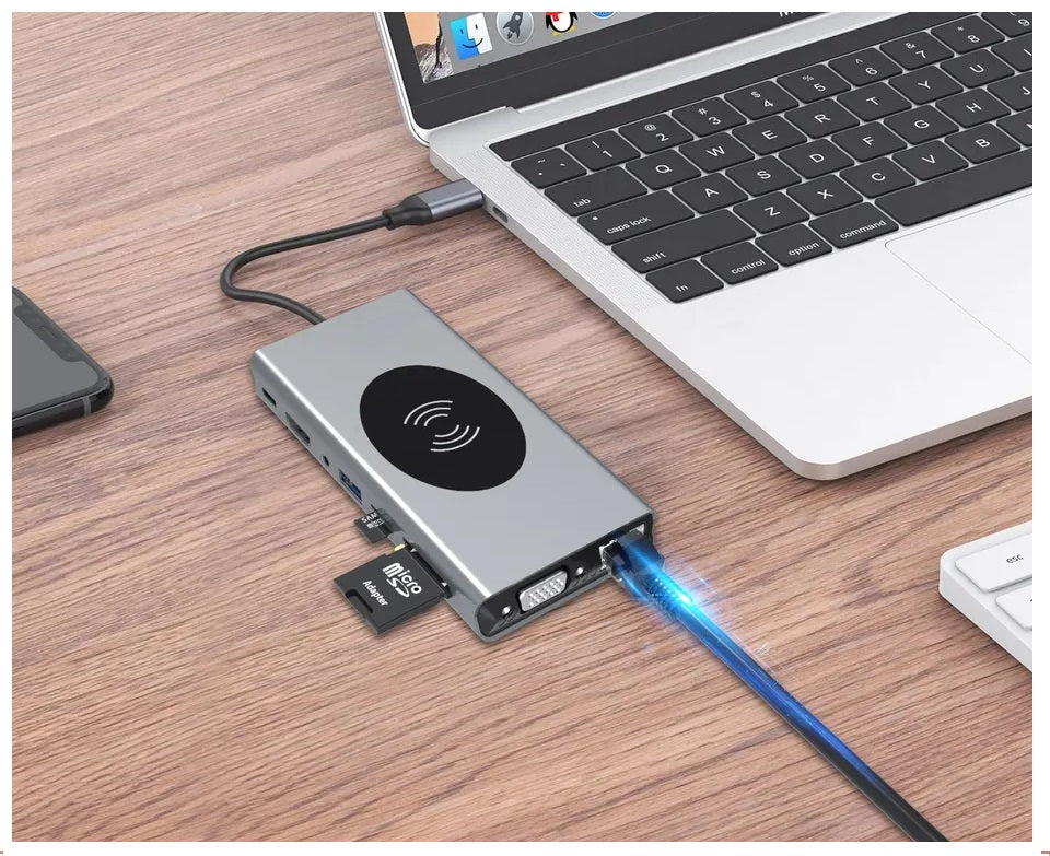 Hub Adaptador USB Tipo-C 15 en 1 con HDMI 4K, Ethernet Gigabit, PD 87W