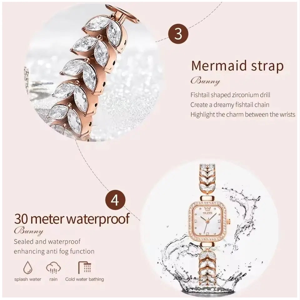 Reloj de Mujer Elegante con Diseño de Sirena, Cristales de Zirconia