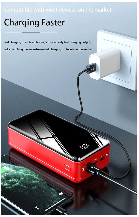 Power Bank 50000mAh 3 USB Tipo C Lightning linterna Rojo