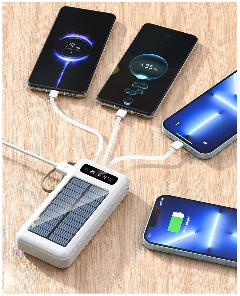 Power Bank Solar 20000mAh Cables Integrados Luz LED