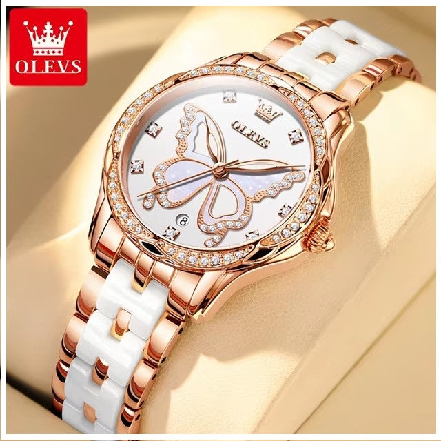 Reloj Elegante Mujer Esfera Mariposa y Detalles de Zirconia