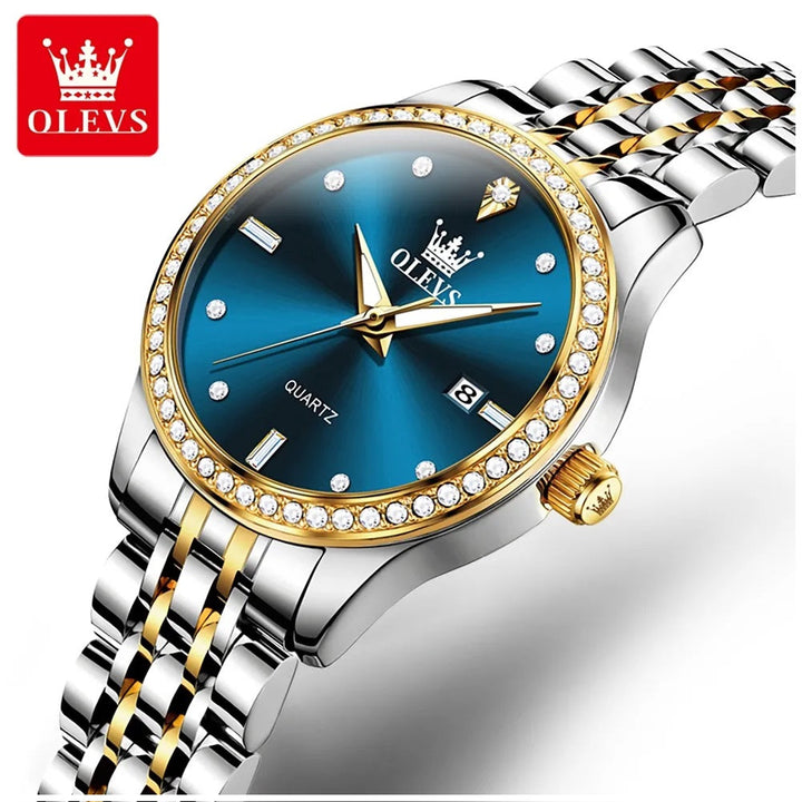 Reloj Lujo Mujer Cuarzo, Esfera Azul, Circonias Brillantes