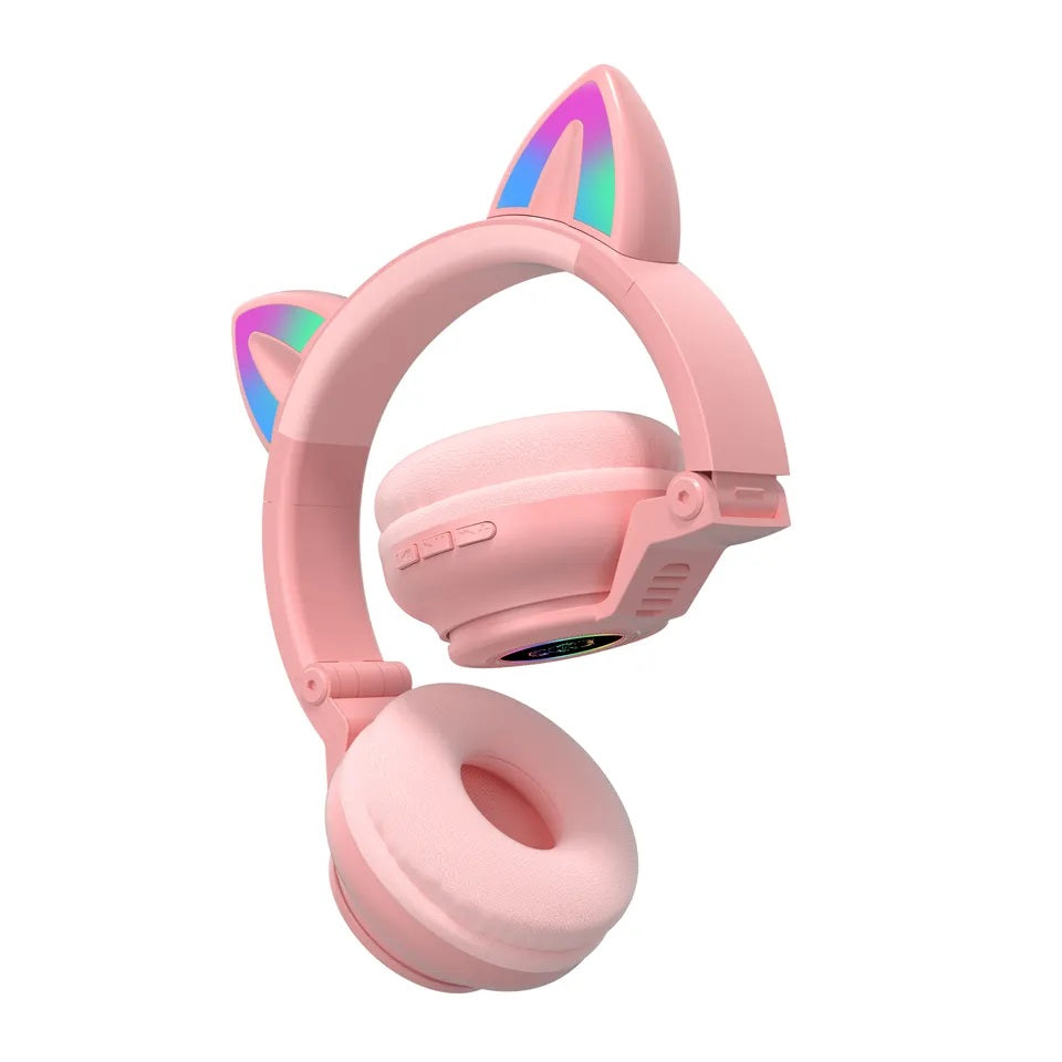 Audífonos RGB Orejas de Gato Bluetooth 5.0 – Rosado