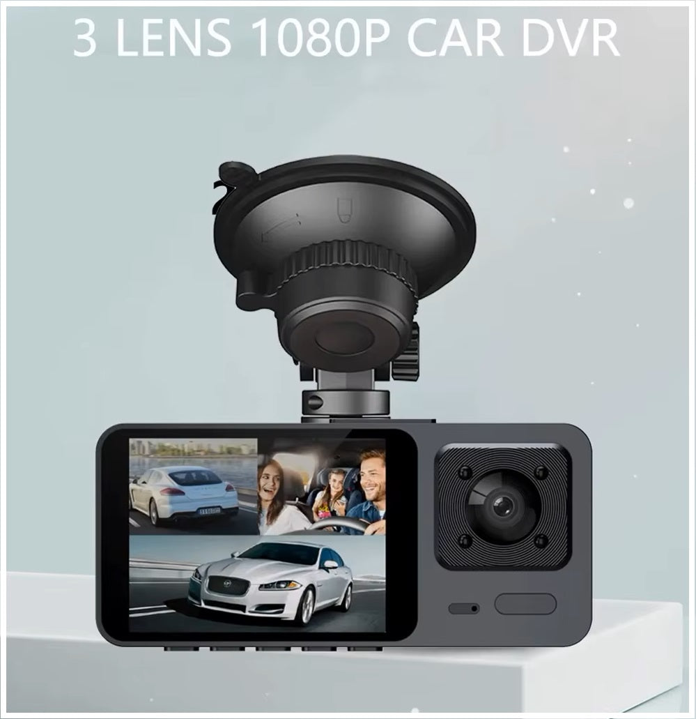 Cámara Dashcam de 3 Lentes Full HD 1080P, Visión Nocturna, Sensor G