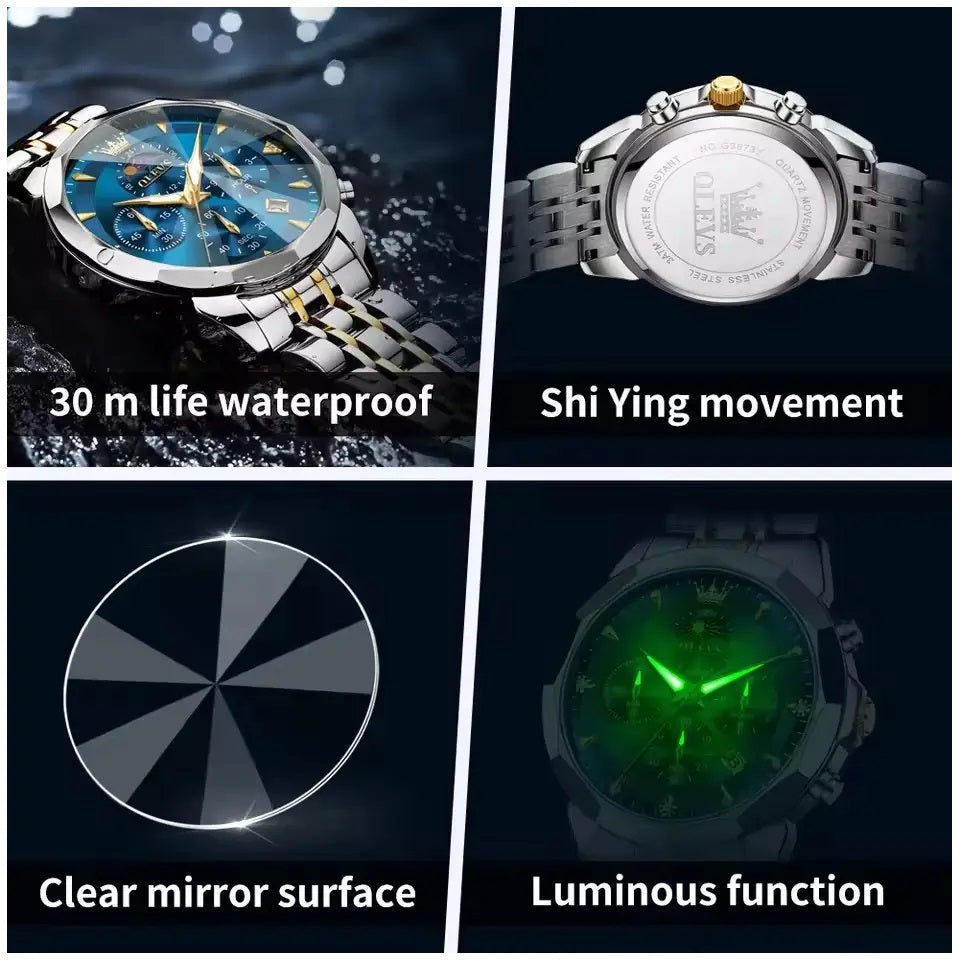 Reloj Hombre Acero Inoxidable Azul con Cronógrafo