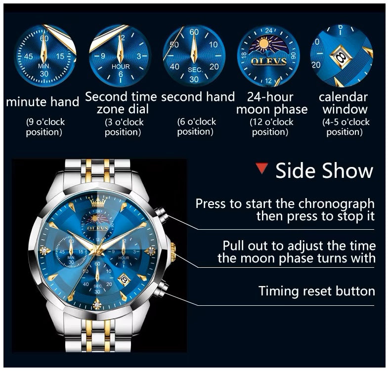 Reloj Hombre Acero Inoxidable Azul con Cronógrafo