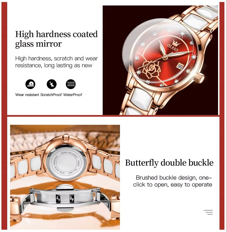 Reloj Elegante para Mujer con Esfera Roja Pulsera de Acero Inoxidable