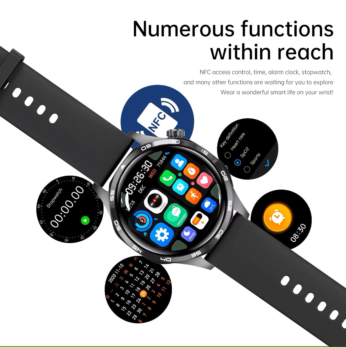 Smartwatch GT5 Pro Bluetooth 5.0, Actividad y Bienestar, 300mAh