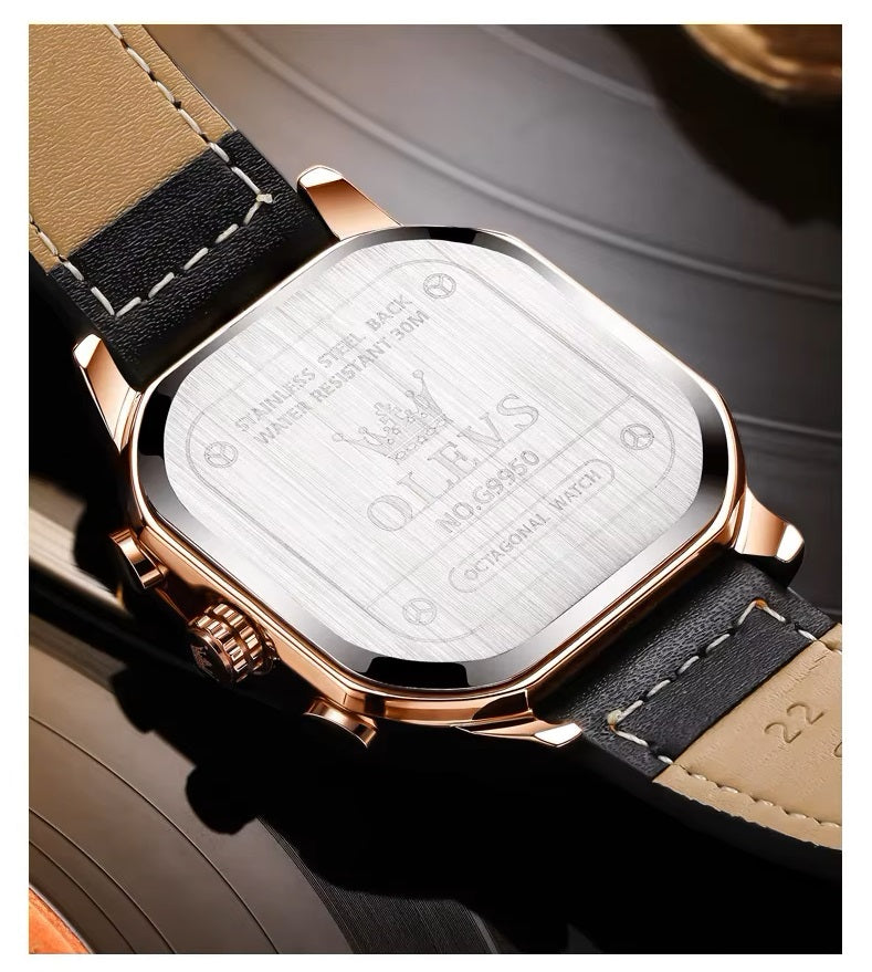 Reloj de Hombre Cuadrado de Lujo con Cronógrafo, Correa de Cuero