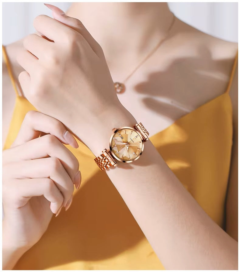 Reloj Cuarzo Mujer Esfera Esmeralda, Cristales y Correa de Acero