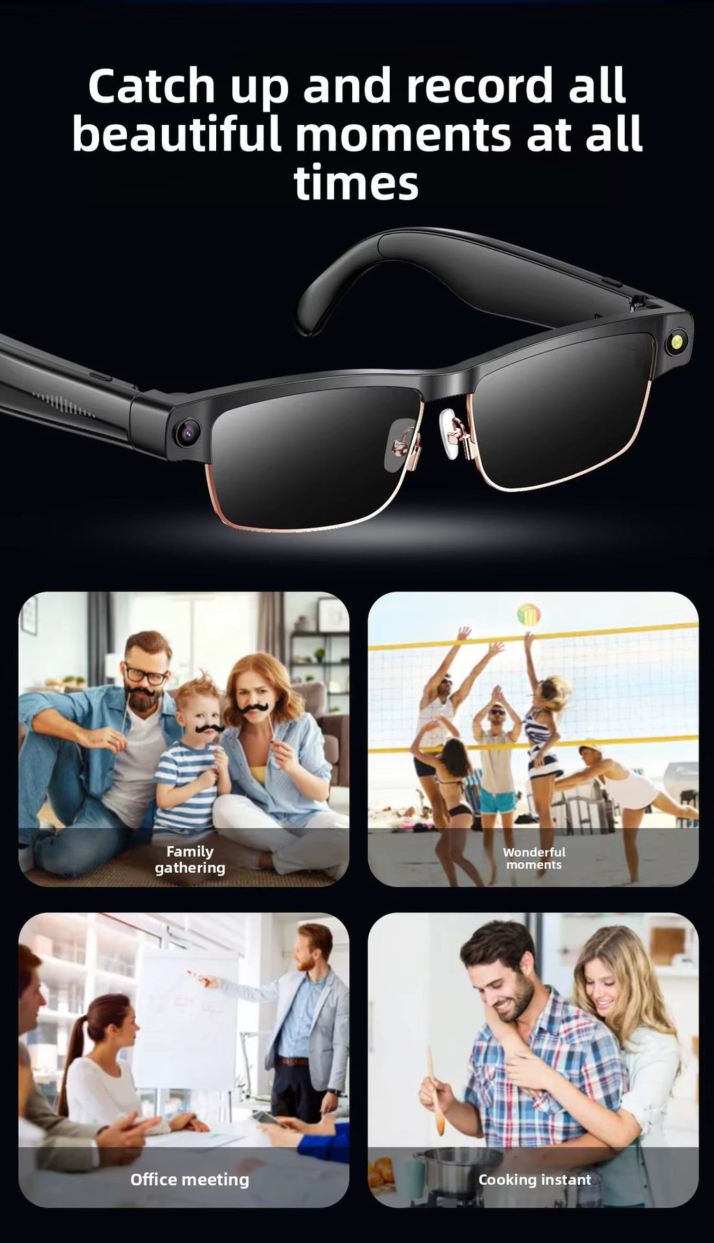 Gafas Inteligentes Cámara HD 8MP, Grabación 1200P, Traducción AI, WiFi