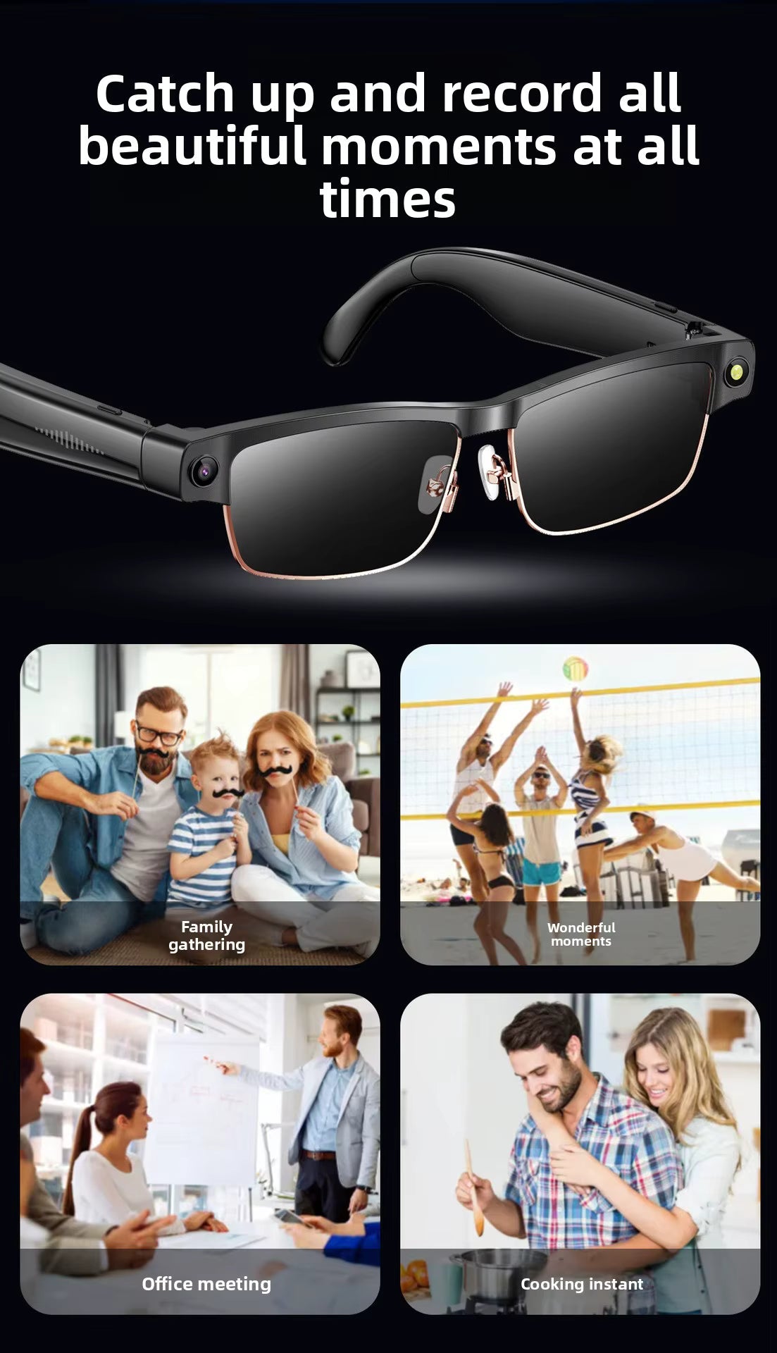 Gafas Inteligentes Cámara HD 8MP, Grabación 1200P, Traducción AI, WiFi